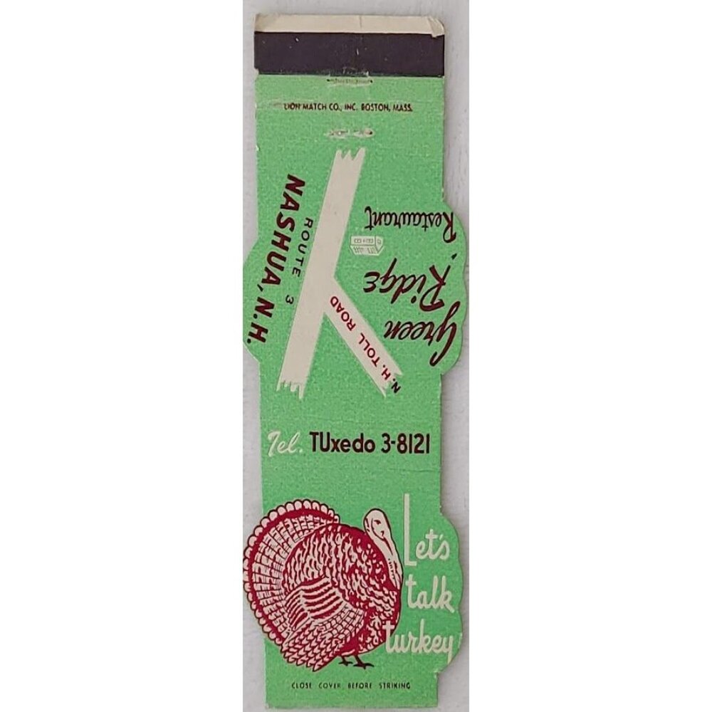 VTG Matchbook Green Ridge Restaurant Nashua NH New Hampshire Turkey Farm